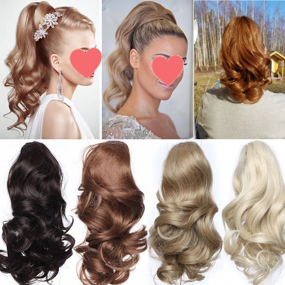 HAIRRO 12" Short Wavy Ponytail Hair Extensions Claw Clip On Ponytail Hair Extension Synthetic Extension For Women