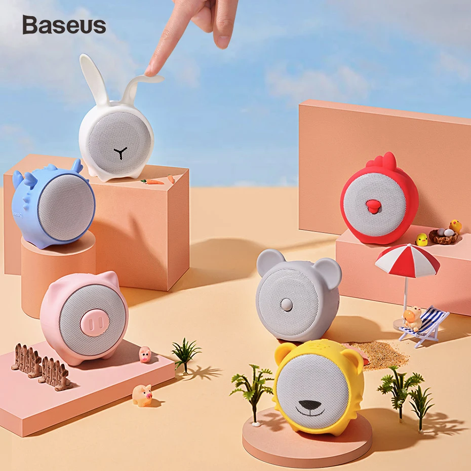 Baseus, милый беспроводной мини-динамик, Bluetooth 5,0, 3W, звуковая система, стерео музыка, объемный, водонепроницаемый, портативный, для улицы, громкий динамик