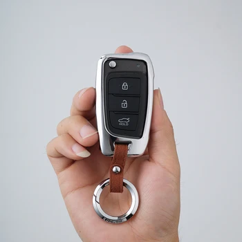 

New Suede Leather Folding 3 buttons Car key case Wallet For Hyundai Solaris Elantra i30 i35 i40 Tucson Kona 2015-2019 key Pouch