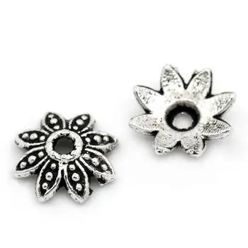

Bead Caps Flower silver color (Fits 10mm-12mm Beads) 8x8mm, Hole:approx 1.3mm, 55PCs new