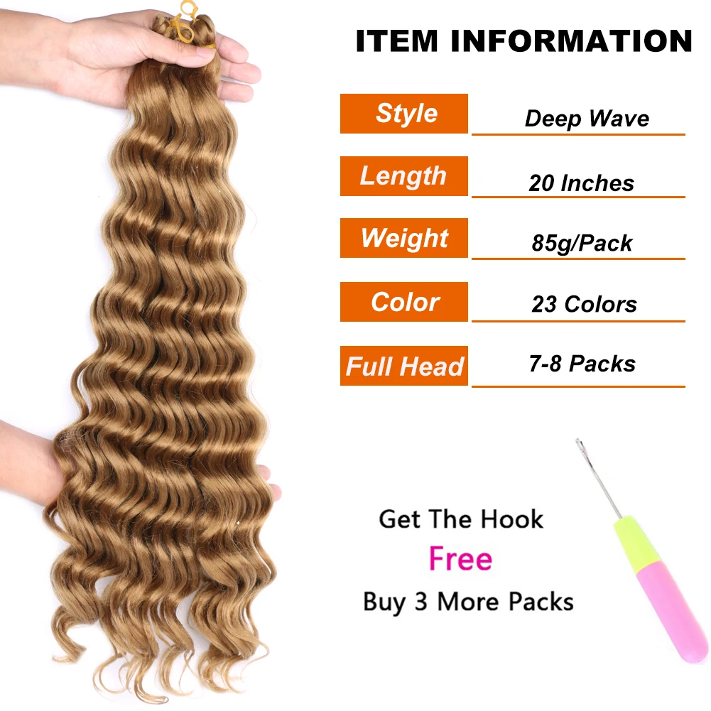 MTMEI HAIR Ombre Braiding Hair Extensions 20 Inch Deep Wave Hair Natural Black Brown Bug Synthetic Crochet Braids 80g/Pack