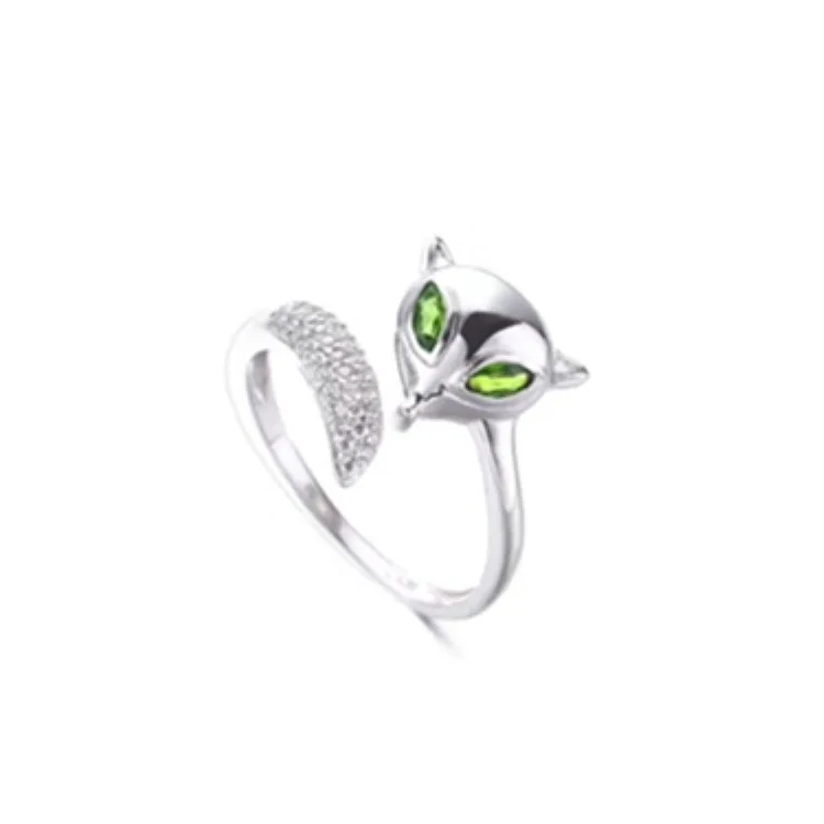

Natural 925 Silver Set with Diopside Ring Fox Ring Mitigate Fatigue Diopside Global Multicolored