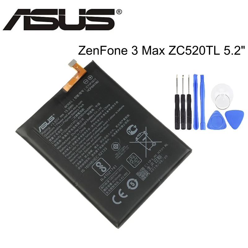 

ASUS Original Battery For ASUS Zenfone 3 Max Z3 Max ZC520TL X008DB 3 X008 X008D Z01B High Capacity C11P1611 4130mAh+Tools