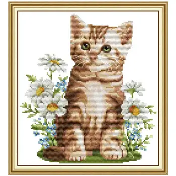 

Cat and Flowers animals painting decor counted printed on the canvas 11CT 14CT kits Cross Stitch embroidery needlework Sets
