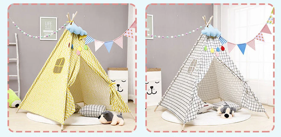 18 Types Baby Portable Canva Tipi Folding Indoor Children Tent Teepee Original Triangle Indian Kid Tent Wigwam Little Play House