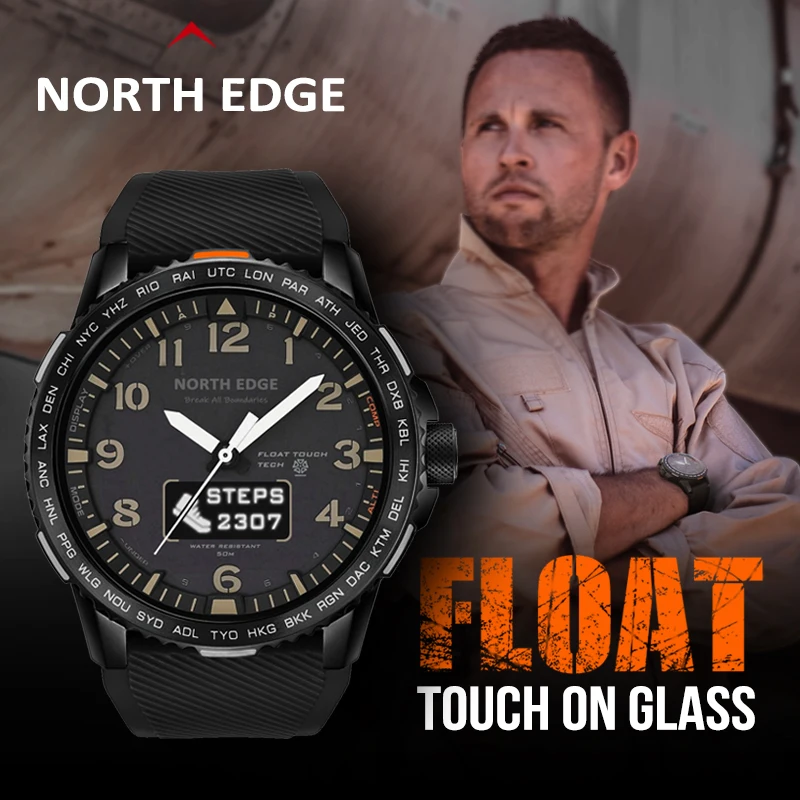 Смарт часы NORTH EDGE мужские водонепроницаемые фитнес трекер пульсометр Bluetooth Android