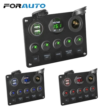 

FORAUTO Car Marine Boat LED Rocker Switch Panel Waterproof Circuit Digital Voltmeter Dual USB Port 12V Outlet Combination