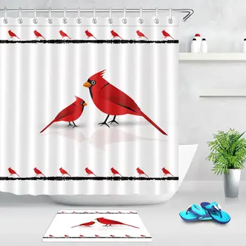 

Cardinal Bird Shower Curtains for Bathroom Northern American Animal Red Bird Fabric Bathroom Shower Curtain Set with Hooks