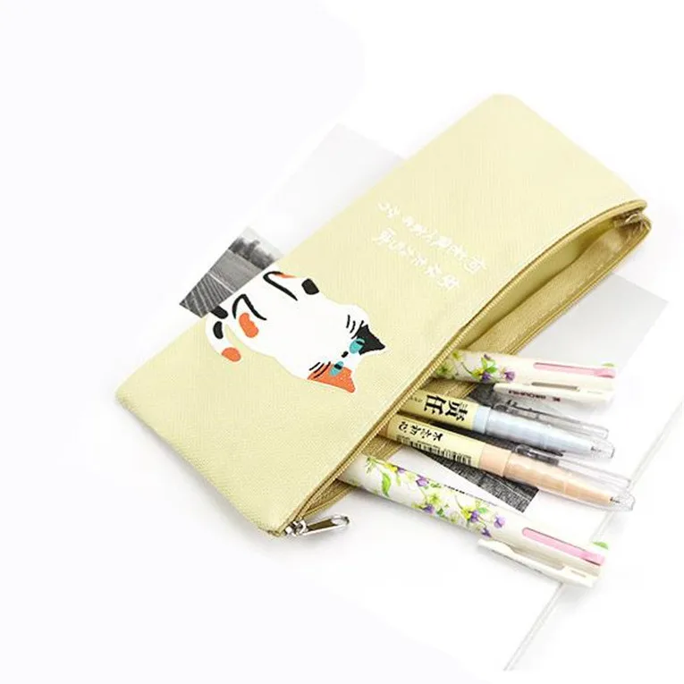 Чехол для карандашей с мультяшным котом девочек холщовые школьные