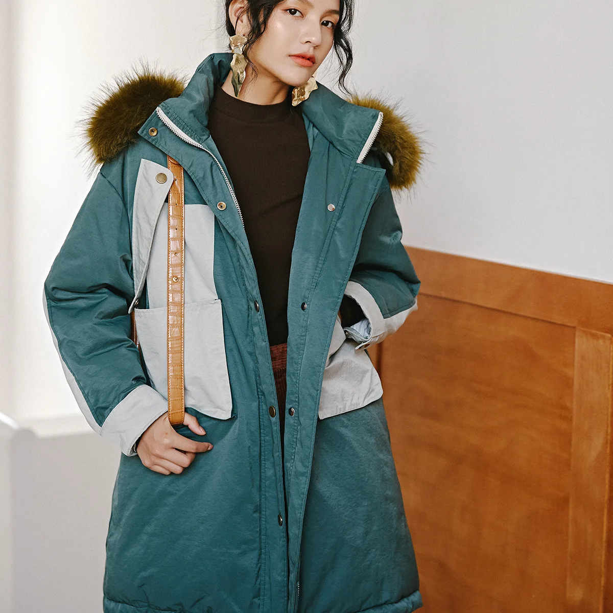 

College Fur Collar Women's Cotton Overcoat Autumn & Winter 2019 New Style Korean-style WOMEN'S Wear Mid-length Loose-Fit Hooded