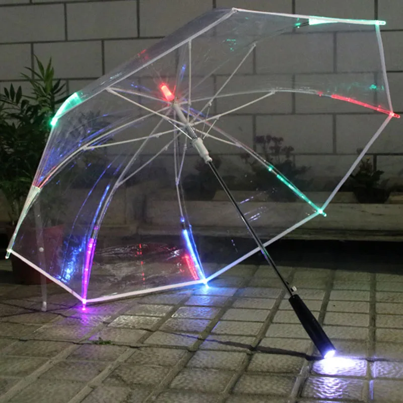 Светодиодный светильник Прозрачный Unbrella для экологичного подарка Сияющие светящиеся Зонты вечерние реквизит для мероприятия зонты с длинной ручкой