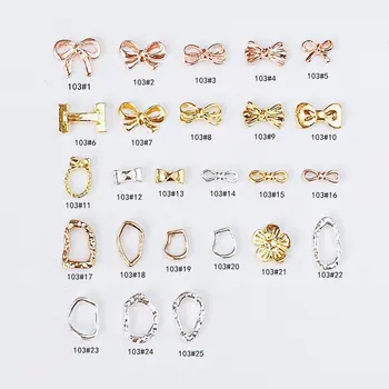 

100pcs/lot 3d Rose gold Sliver Bow flower alloy metal rivet nail art decorations supplies nails decor accesoires jewelry charms