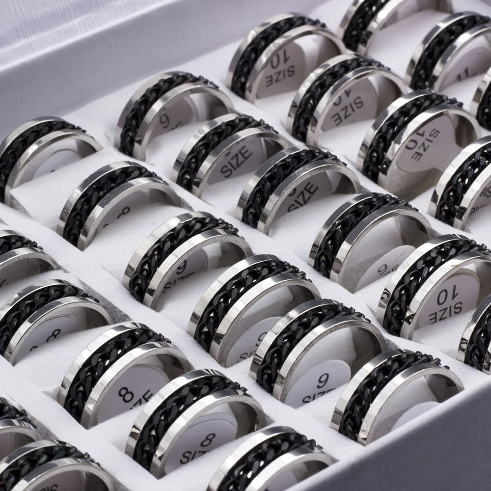 20pcs/lot Cool Spinner Chain Titanium Steel Rotatable Rings For Women Men Jewelry Party Gifts Mix Color Wholesale