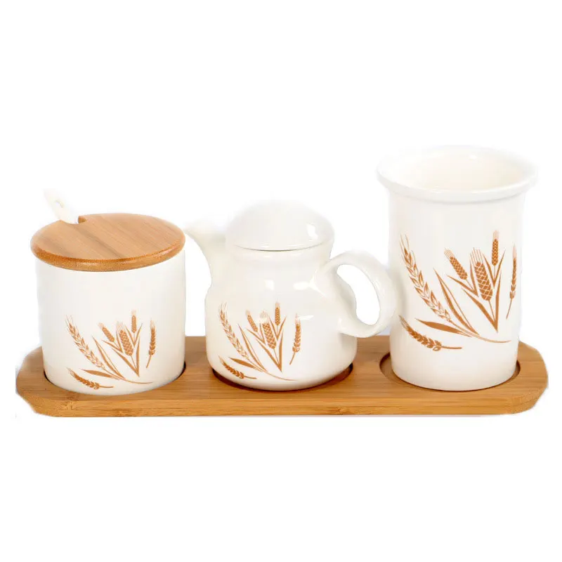 1set Посуда для кухни керамика Винтажный кухонный керамический набор банок для приправ с крышкой вилка держатель-подставка для ложки контейнер для хранения специй домашняя посуда - Цвет: 1set