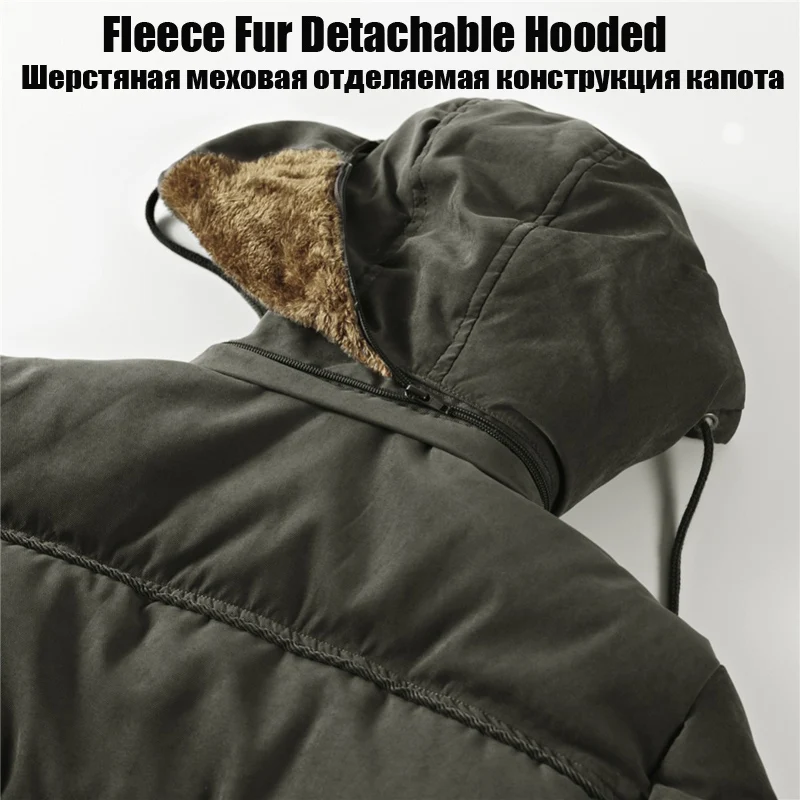 Мужская зимняя теплая меховая флисовая куртка размера плюс 5XL 6XL 7XL 8XL утепленная хлопковая стеганая парка Мужская ветровка с капюшоном армейское пальто