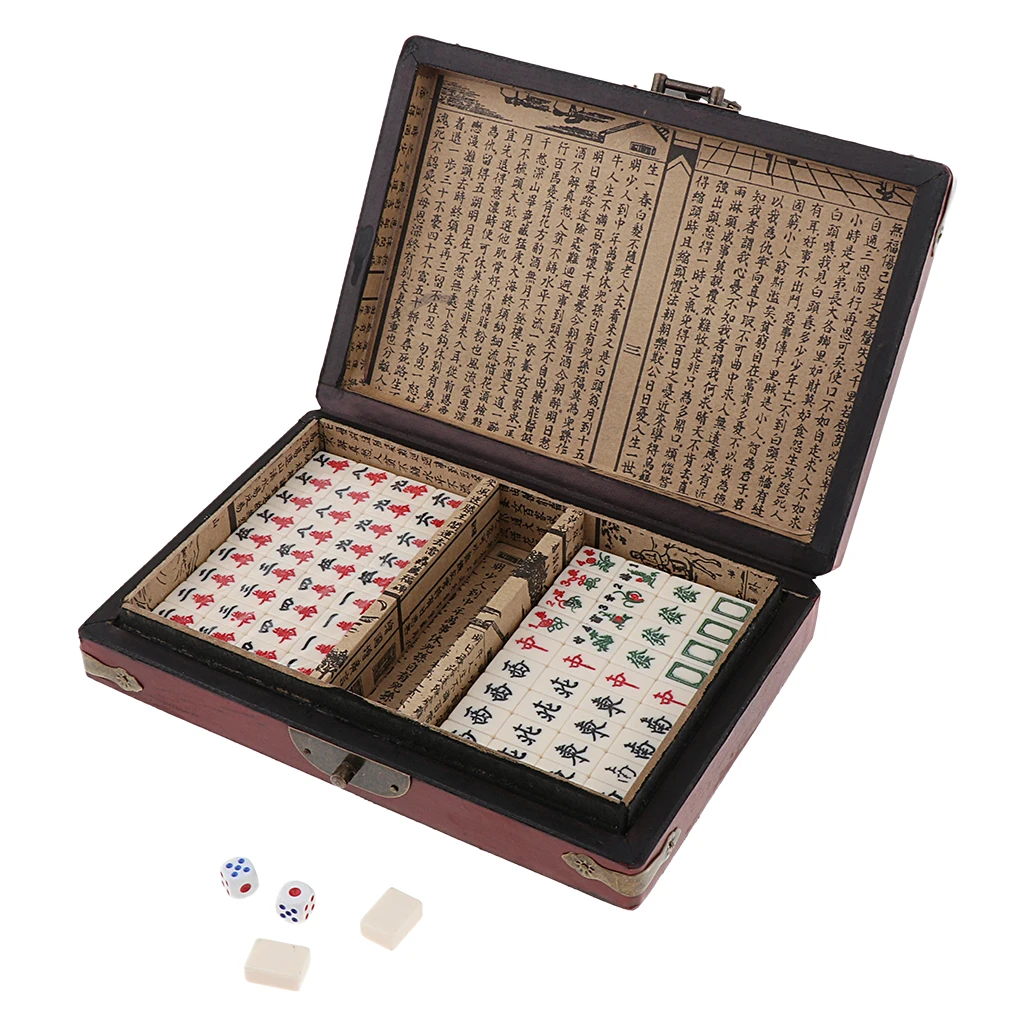 Bento 144 Tiles Mahjong Portable Chinese Antique Mahjong Game Family Games Chinese Numbered Mahjong Set