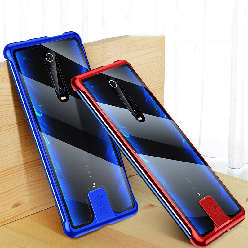 

Case For Xiaomi Redmi K20/ Pro 9h Hardness Clear Tempered Glass & Aluminum Metal Slide Case Cover Xiaomi Mi 9t/ Pro Hard Cases