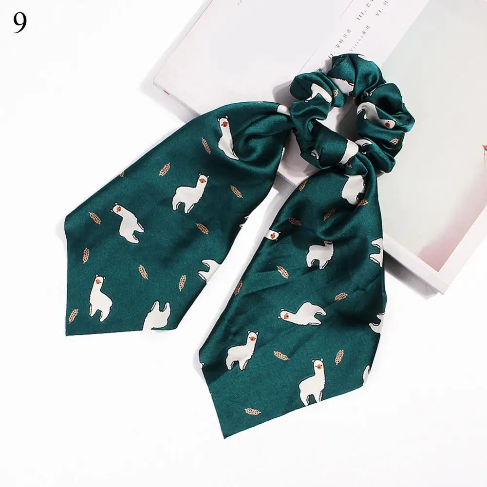 hair band for ladies DIY Solid/Floral Print Bow Satin Long Ribbon Ponytail Scarf Hair Tie Scrunchies Women Girls Elastic Hair Bands Hair Accessories black head scarf Hair Accessories