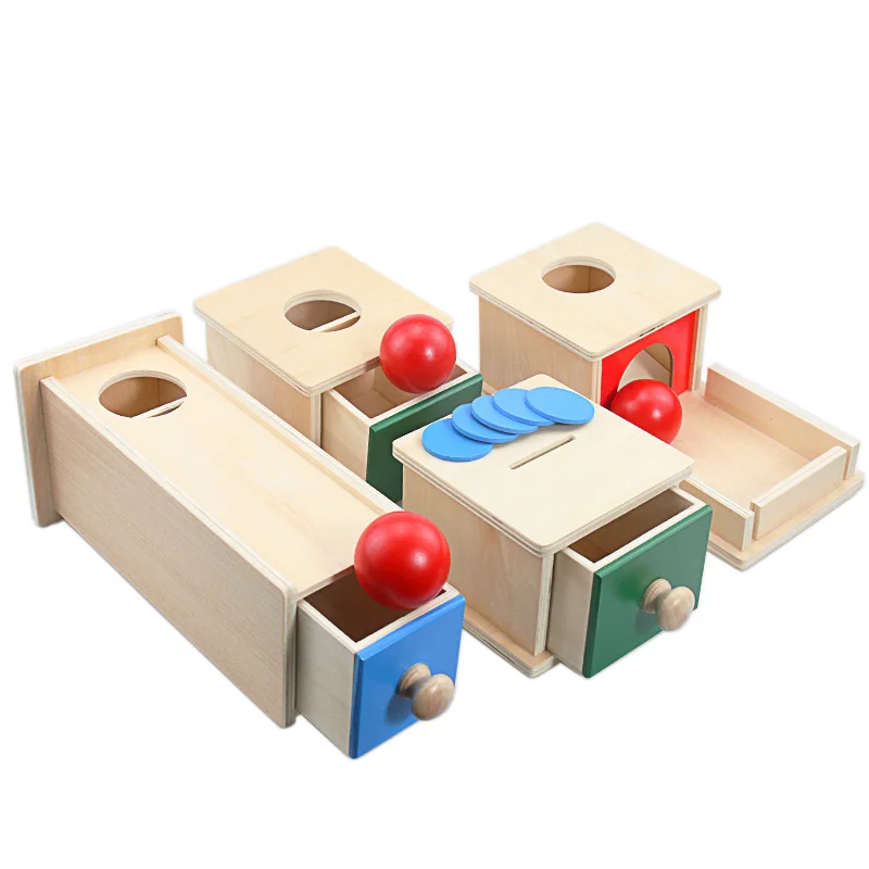 

Toddler Wood Montessori Match Permanent Ball Box Round Rectangular Box Coin Box Toys for Children Unisex Baby 12 Month Boys Girl