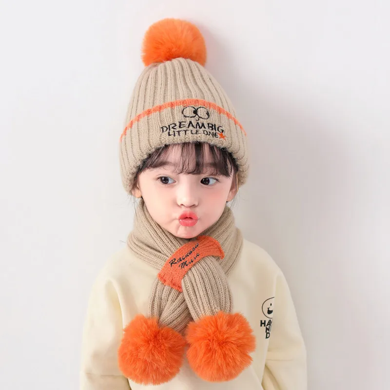 Doitbest Boy Girl Kids Beanie Sets Cute Big eyes 2 pcs 2021 Warm Boys Girls Winter villus Hat Scarf Set For 3 to 9 Years old