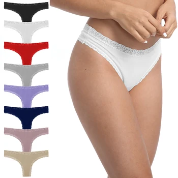 

USA Size S-XL Pack of 8 Basics Women's Cotton Breathable Panties Lace Trim Sports Thongs Stretch Hipster Bikini bielizna damska