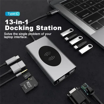 

13 in 1 Multifunction USB Type C Adapter HUB Type-c to HDMI VGA PD Fast Charge 1080P RJ45 Audio Expansion Dock USB