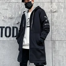 Зимний длинный мужской плащ с буквенным принтом, Военный стиль, с капюшоном, ветровка, черный, для колледжа, хип-хоп, уличная одежда размера плюс M-5XL