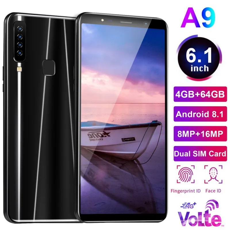 

A9 6.2 Inch 4G Smartphone 4GB RAM 64GB ROM Notch Screen Mobile Phone Fingerprint & Face Recognition Unlock Cell Phone