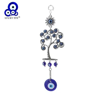 

LUCKY EYE Tassel Alloy Tree of Life Wall Hanging Blue Turkish Evil Eye Keychain Decorations for Office Home Living Room EY3645