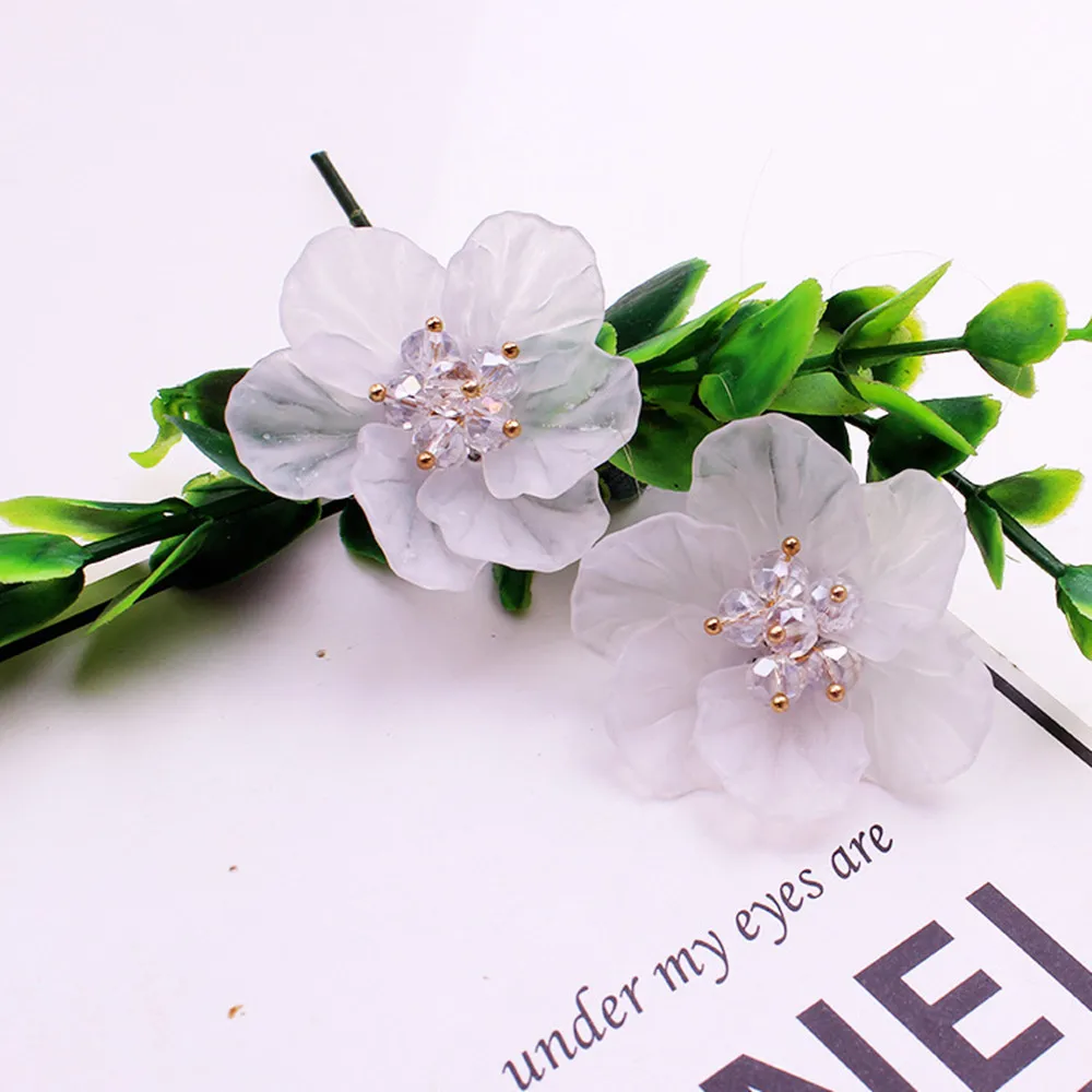 1 пара, большие романтические чистые белые лепестки, акриловые кристаллы, женские стильные серьги-гвоздики, большая белая Камелия, большой цветок, свадьба