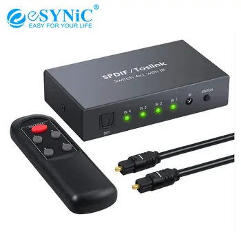 

eSYNiC Digital Optical Audio Switcher 4x1 SPDIF Toslink Switch Box With IR Remote Control&Optical Cable For PS3 Xbox Player TV