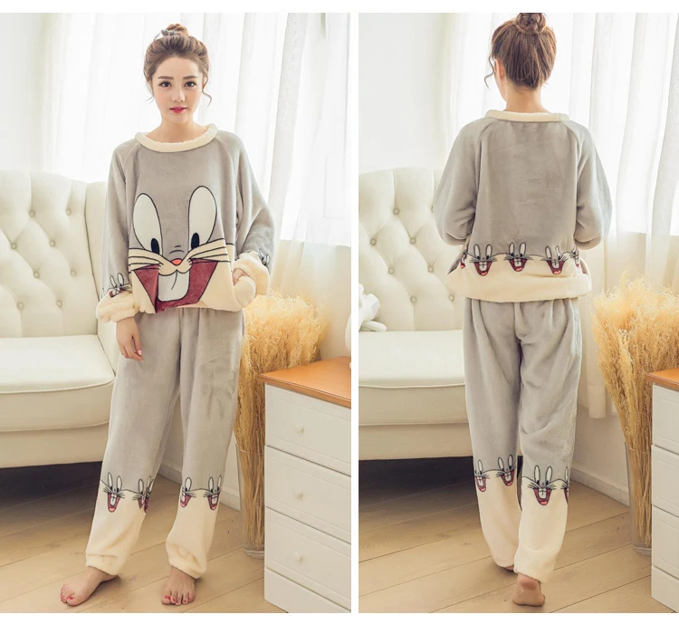 Caiyier/милый пижамный комплект для девочек; зимняя плотная фланелевая ночная рубашка с длинными рукавами; мягкая женская одежда для сна с