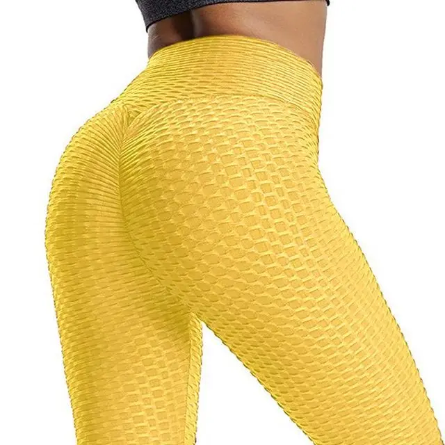 Butt Crack Anti Cellulite Leggings for Women Butt Peach Lift Leggin Push Up Booty Tights High Waist Workout Yoga Pants Yellow