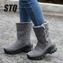 STQ г. Женские зимние ботинки на танкетке женские плюшевые ботинки до середины икры женские теплые Нескользящие Водонепроницаемые зимние ботинки ZJW2056
