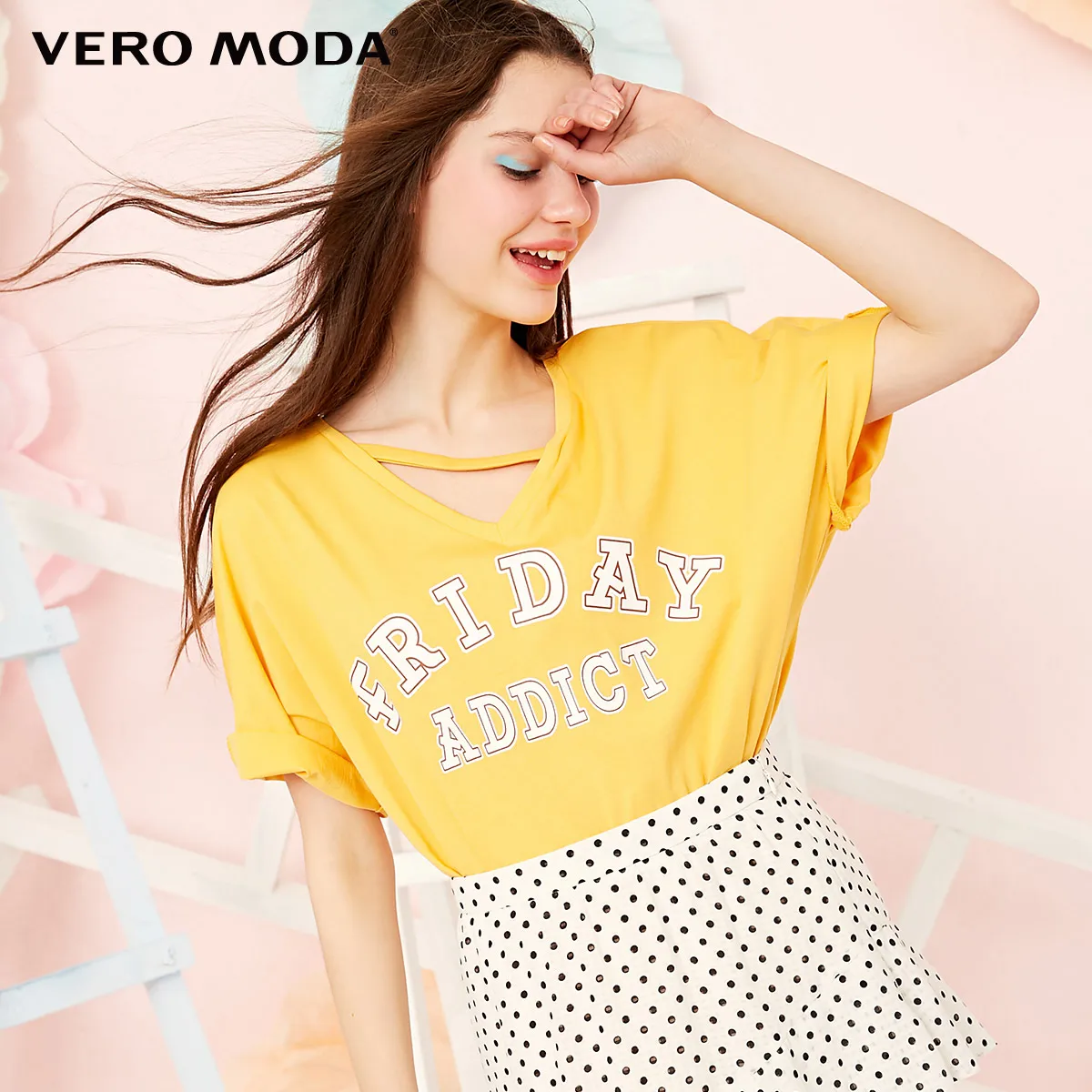 Amber Женская футболка с v-образным вырезом и буквенным принтом Vero Moda | 3191T1505 - Цвет: Amber
