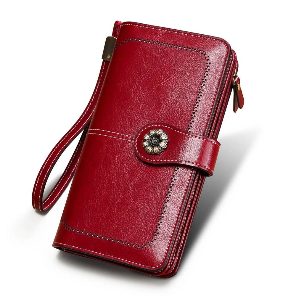 

Genuine Leather Women Clutch Wallet Rfid Female Coin Purse Women Zipper Wallet Lady Cell Phone Wallet Card Holder for Money Bag