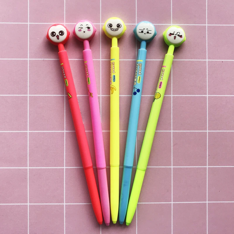2PCS Cute Emoji Monkey Fruit Press Mechanical Automatic Pencil Writing Drawing School Office Supply Student Stationery 0.5mm