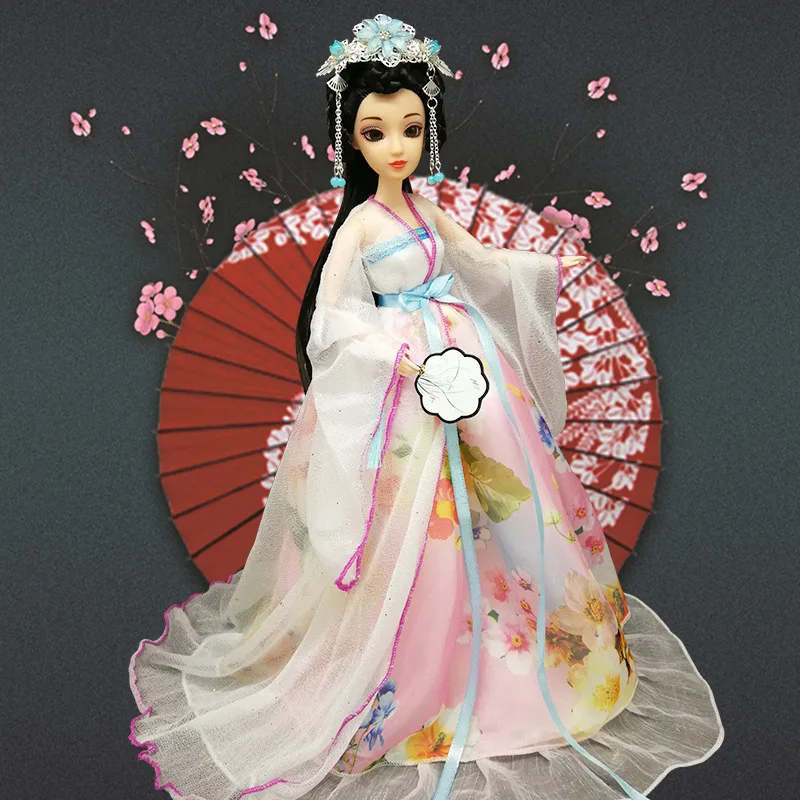 Китайская античная кукла BJD кукла, набор игрушек 12 суставов 30 см принцесса игрушка семья девушка серии рождественские подарки - Цвет: Черный