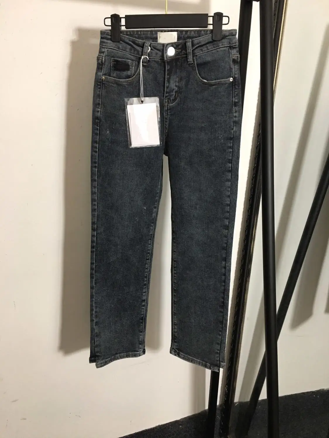 107735 модные обтягивающие женские джинсы со средней талией, женские синие джинсовые брюки