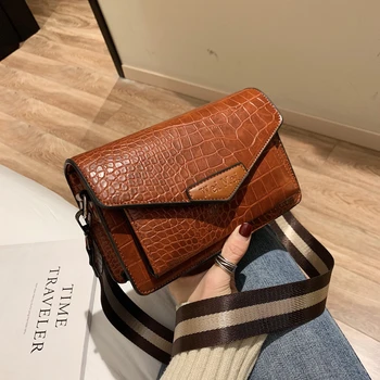 

High Quality Crocodile Pattern 2020 Women Pu Leather Shoulder Bags Girls Brief Flap Women's Casual Messenger Bags Crossbody Bags