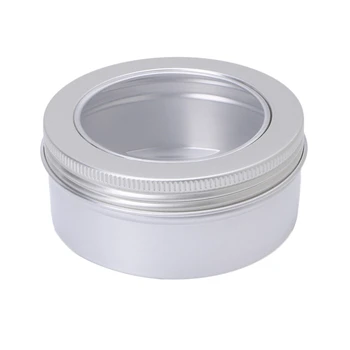 

Empty Aluminum Cosmetic Pots Container Make Up Jar Clear Top View Window 150ml K1KB