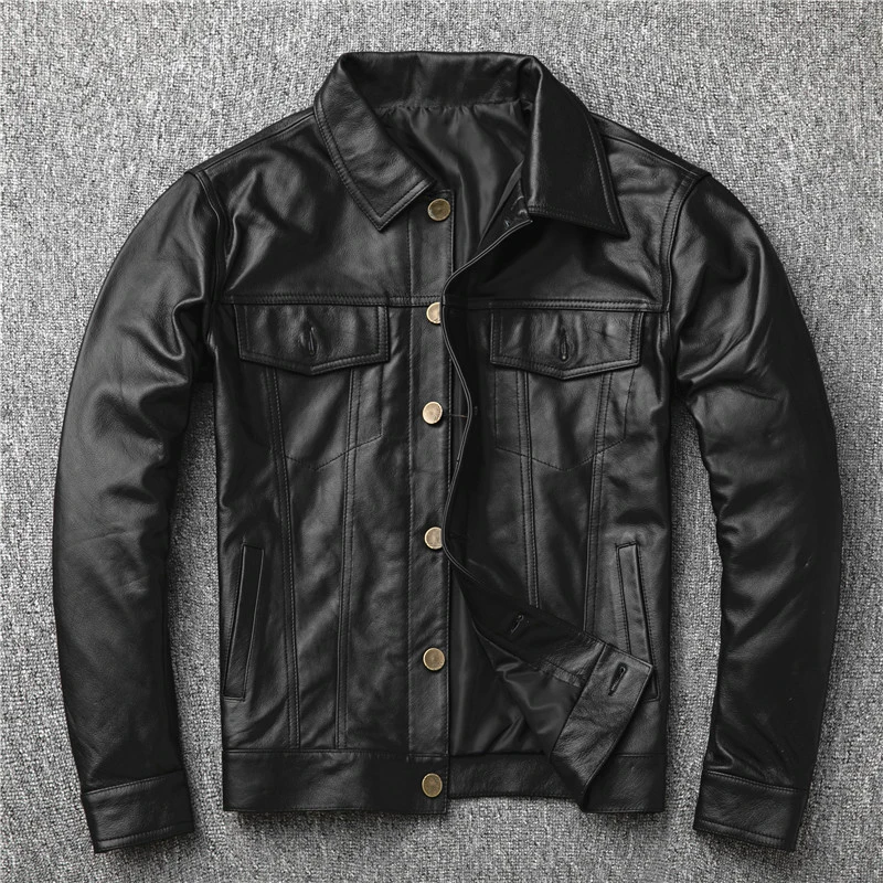 

Quality Men Cowhide Genuine Coat Plus Size 4XL Motorcycle Jacket 2020 Clothing Slim Black Cowskin Real Leather Jackets
