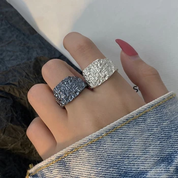 

Silvology 925 Sterling Silver Irregular Texture Wide Rings Original Vintage Thai Silver Thick Japan Korea Rings Simple Jewelry