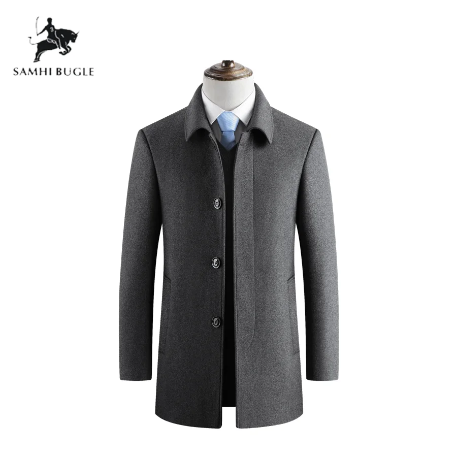 Grey No Fur collar Casaco Masculino Abrigo зимнее пальто для мужчин, шерстяные пальто, утолщенное шерстяное пальто для мужчин, теплое пальто с меховым воротником, мужские шерстяные зимние пальто, jacke - Цвет: Grey No Fur collar