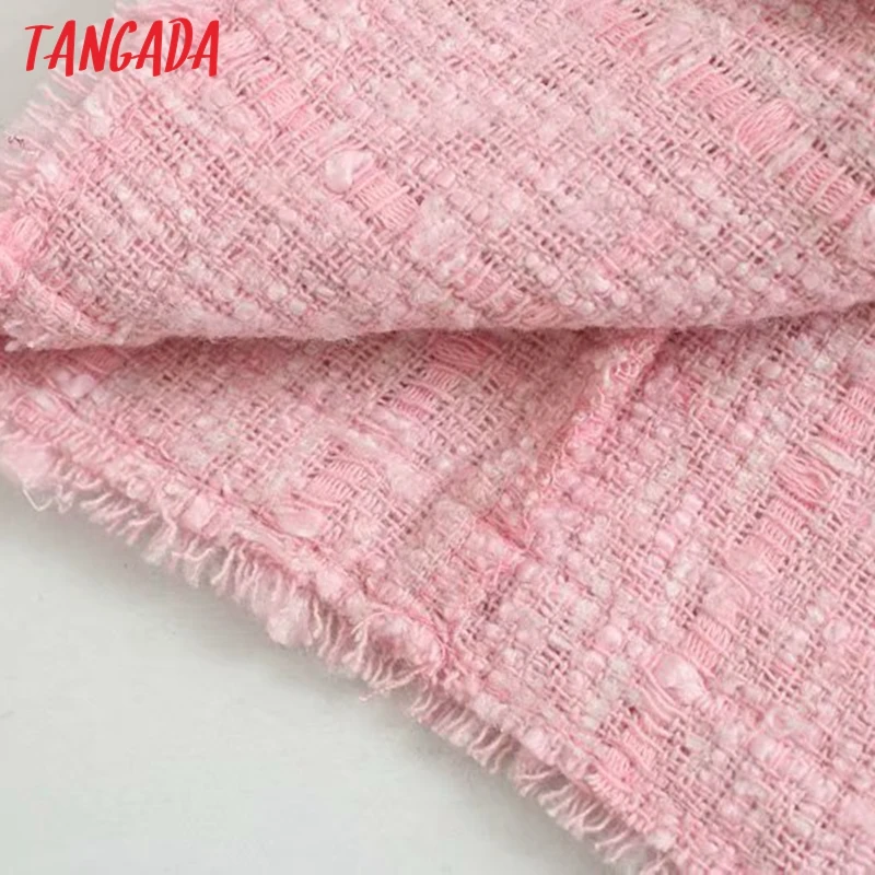 Tangada Для женщин розового цвета; пальто из твида с куртка с длинными рукавами, пуговицами и карманами женские элегантные осень-зима пальто 4M95