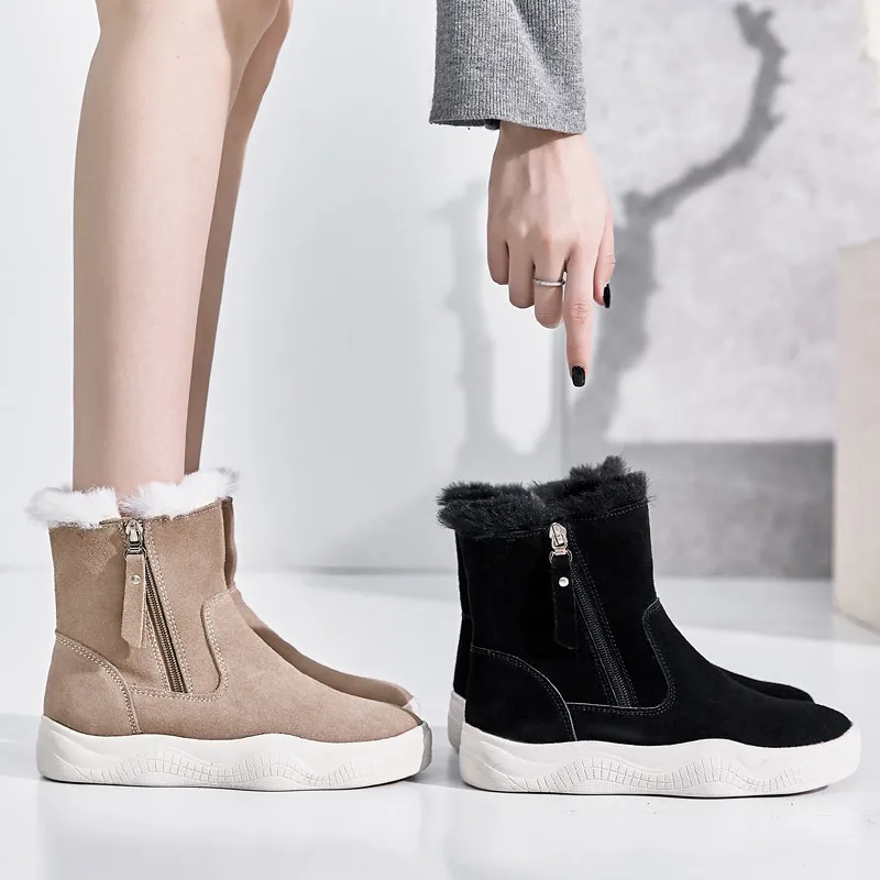 

Snow Boots Women's Hight-top New Style WOMEN'S Genuine Leather Boots Elevator Winter plus Velvet Warm Cotton-padded Shoes INS Ma