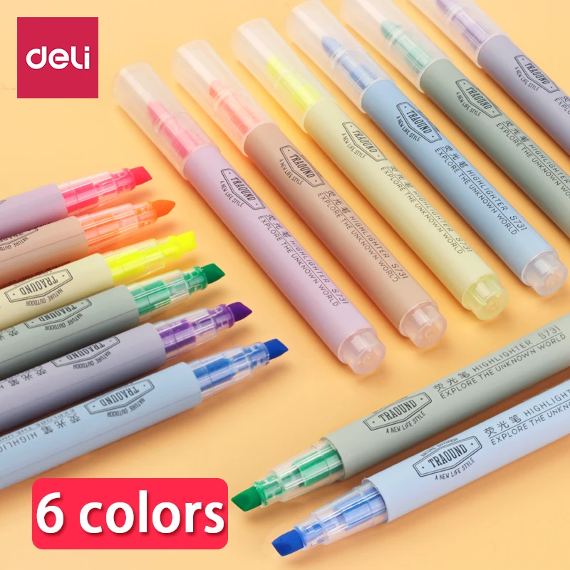 学生のためのデリ蛍光ペンマーカーペンキャンディーカラーチャイルド無味ハンドアカウント修正メモを取るツール 蛍光ペン Aliexpress