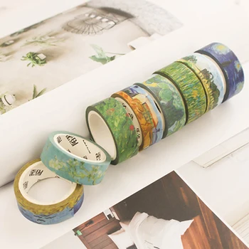 

8pcs/lot Van Goah Nature Washi Tape Starry Star Impressionis Painting 15mm*7m Paper Masking Tapes DIY Decorative Adhesive Tapes