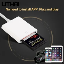 Uthai c27 relâmpago para sd adaptador para sli câmera sd leitor de cartão memória suporte ios13 para iphone 6 7 8 11 x xr 7 8 conversor