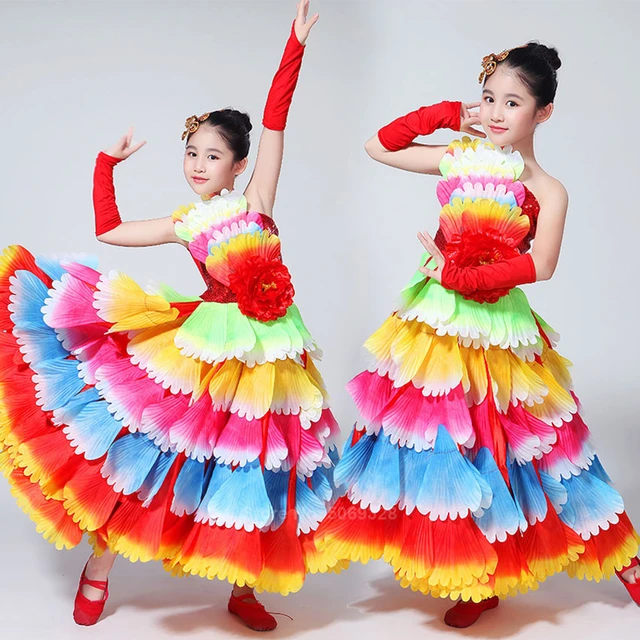 Vestido de niña para baile flamenco o sevillanas 4 volantes, colores  sevillanas baile - AliExpress
